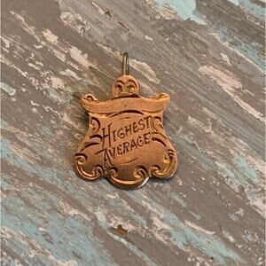 Vintage Goldtone "Highest Average" School Reward Pendant 1950s 3/4"